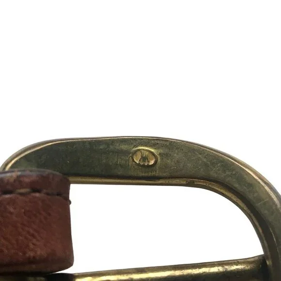 VINTAGE Preppy Belt Web Stripes Brass Leather Beige Blue Red 33 34 35 inch Mediu - Picture 5 of 7